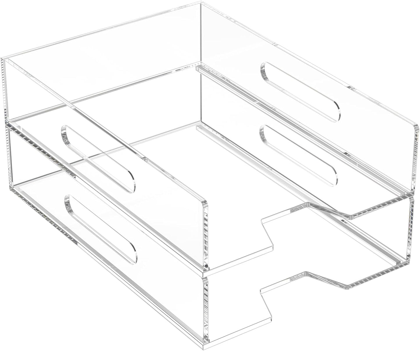 HIIMIEI Acrylic Paper Tray 2 Pack Clear Letter Tray Desk Stackable Organizer for School, Home, Office - Horizontal