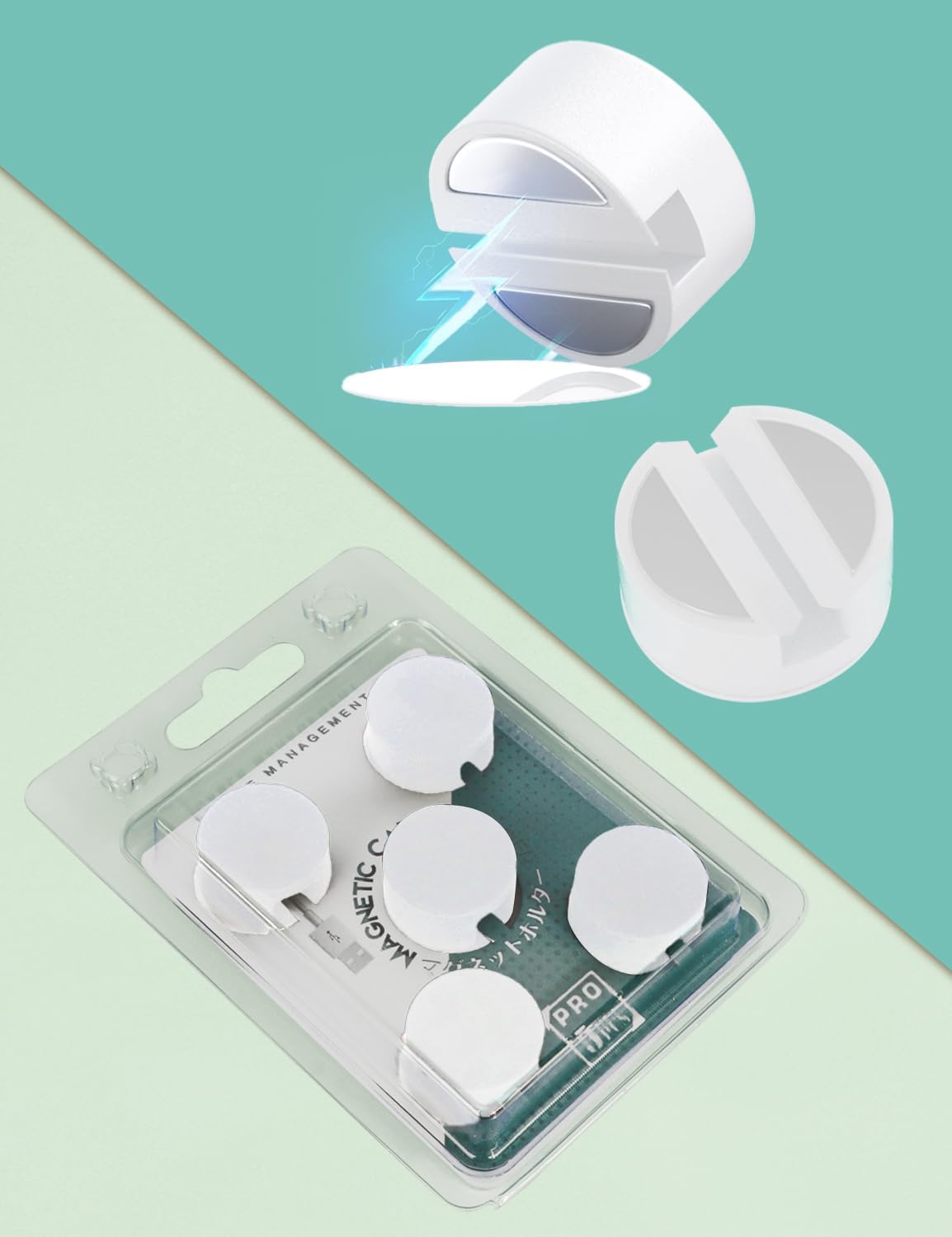 5-Pack Magnetic Cable Organizer Adhesive Cable Clips for Kitchen Nightstand Desk Table Metal Wall Steel, 5 Cord Clips + 5 Magnet Disc Base, White