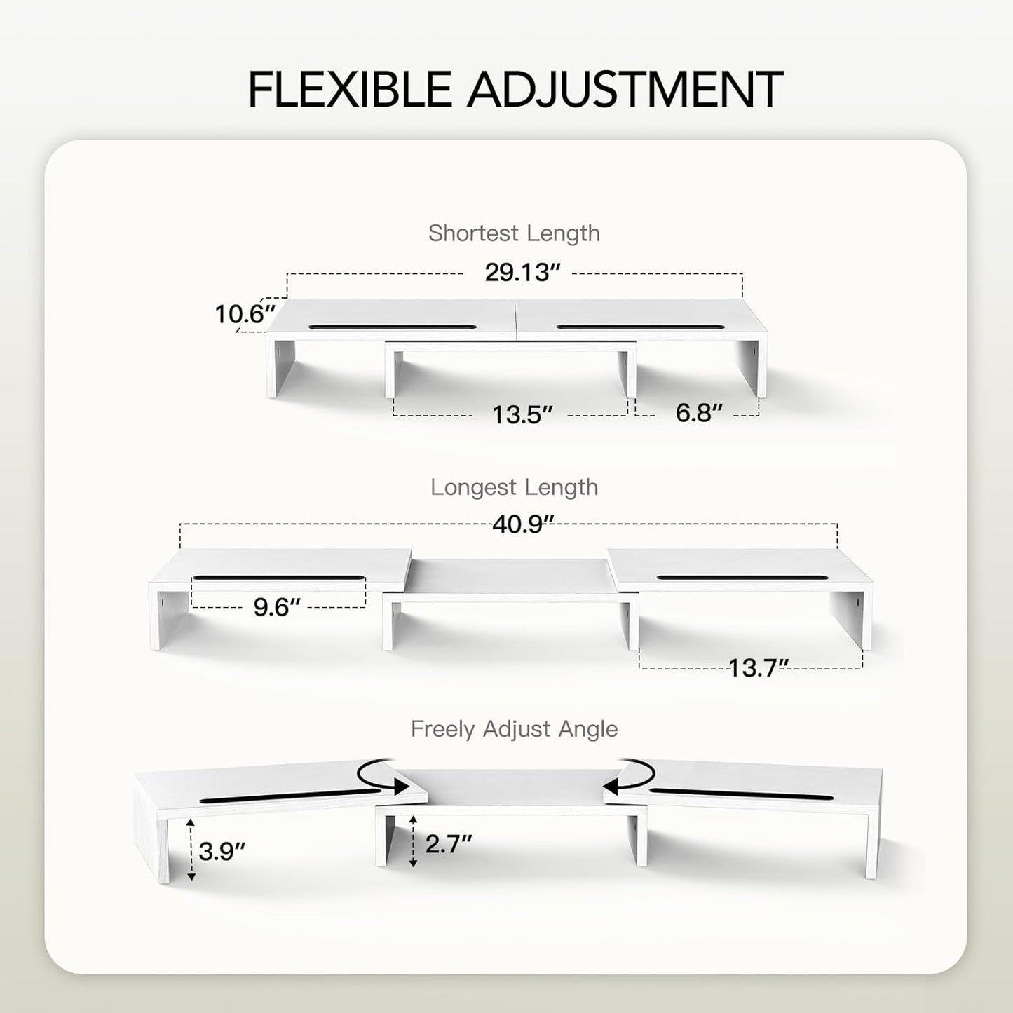 AMERIERGO Dual Monitor Stand Riser for 2 Monitors, Monitor Stand for Desk, Adjustable Computer Monitor Stand with 2 Slot, Multifunctional Desktop Organizer Stand for Laptop, PC, Computer, Printer