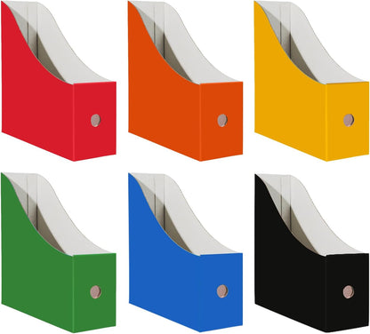 Limitliho Magazine File Folder Holder for Desk, Book Bins for Classroom Library,Office,Home, 10.6" H x 10.2" L x 3.5" W in Cardboard Paper Organizer (Six color, 6 Pack)