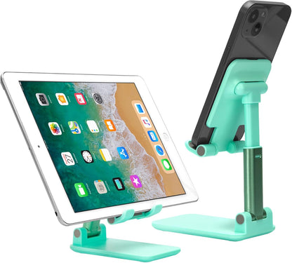 HOTEMIA Cell Phone Stand,Adjustable Foldable Phone Stand for Desk Taller iPhone Stand Compatible with All Smart Phone Desk Accessories(Green)