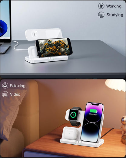 JARGOU 3 in 1 Charging Station for Apple Wireless Charger for iPhone 17 16e 16 15 14 13 12 11 X 8 & for iWatch Charger Wireless Charging Station for Multiple Devices for AirPods 2/3/4/Pro/Pro 2/Pro 3