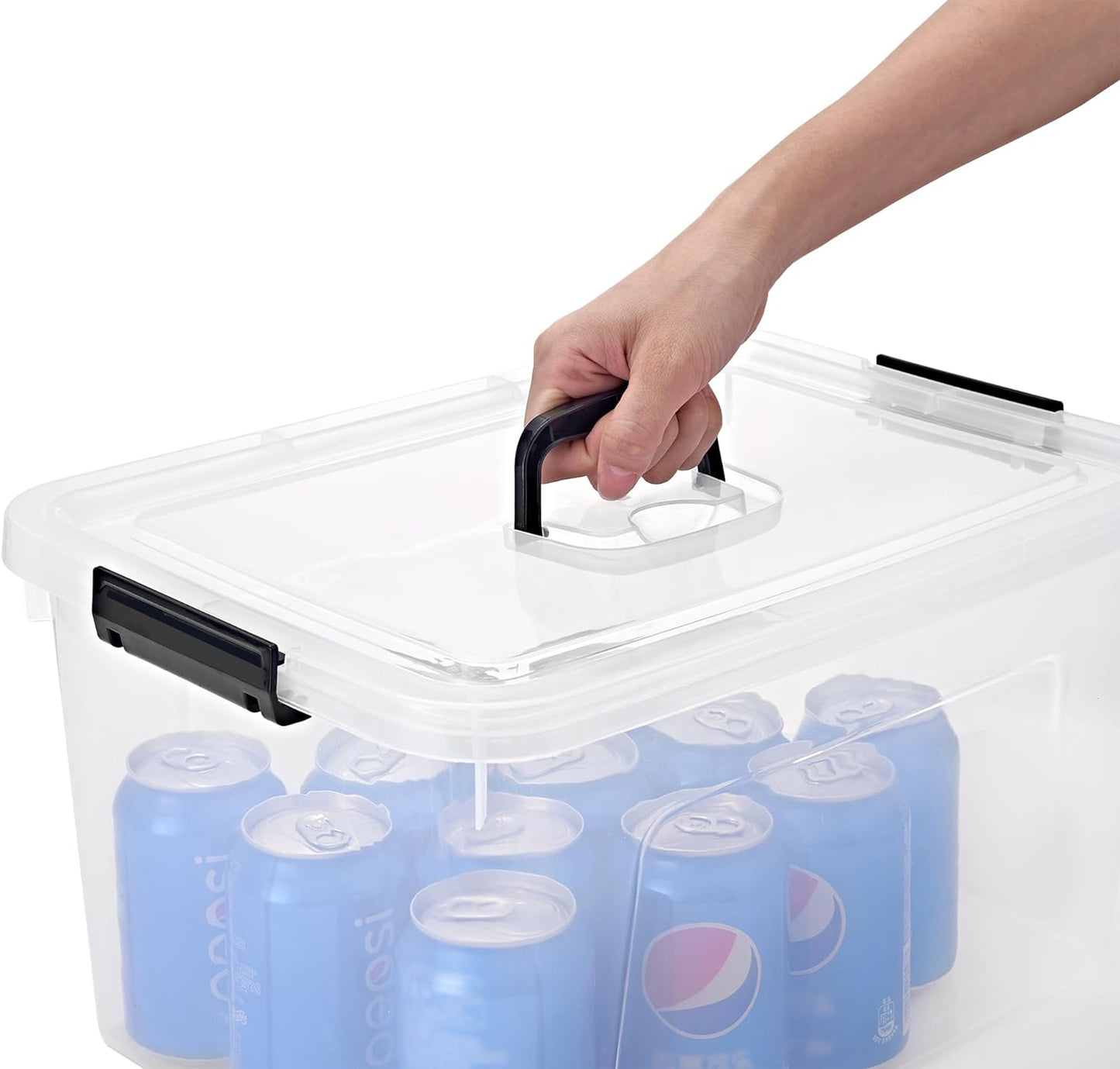 Stackable Plastic Black Storage Bins with Lids 6 Pack, 12 Quart Modular Organizer Boxes with Secure Latches for Closet, Pantry, Office and Small Item Storage