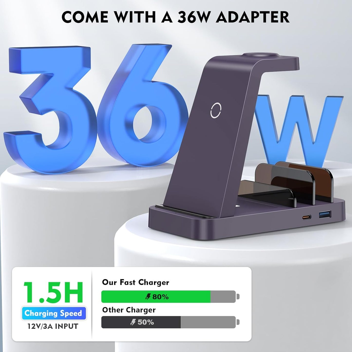 Wireless Charger for iPhone - 5 in 1 Charging Station for Multiple Devices Apple: Fast Wireless Charging Stand Dock for iPhone 17 16e 16 15 14 13 12 Pro Max Apple Watch Airpods