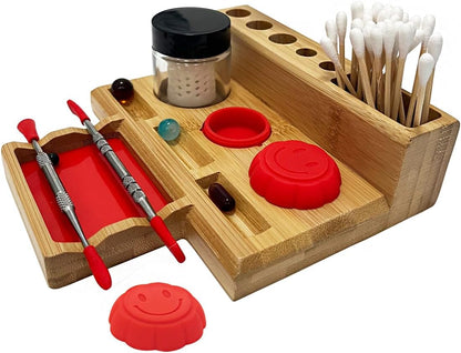 Bamboo Desk Organizer,Carving Tool Organizer with Non-sticky Mat and Silicone Container (21 x 16 x 4.5cm)