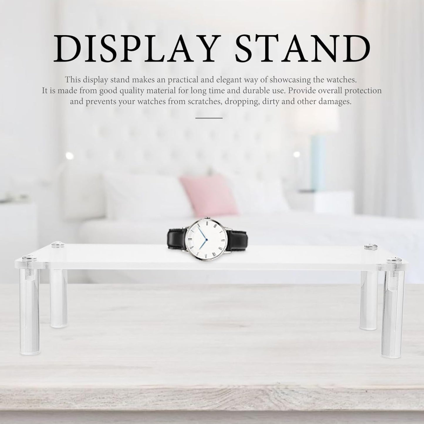 iplusmile Clear Acrylic Jewelry Stand 7.87X3.14X1.96In Single-Tier Display Organizer for Bracelets Watches and Accessories Compact Home Decor Display Shelf Riser
