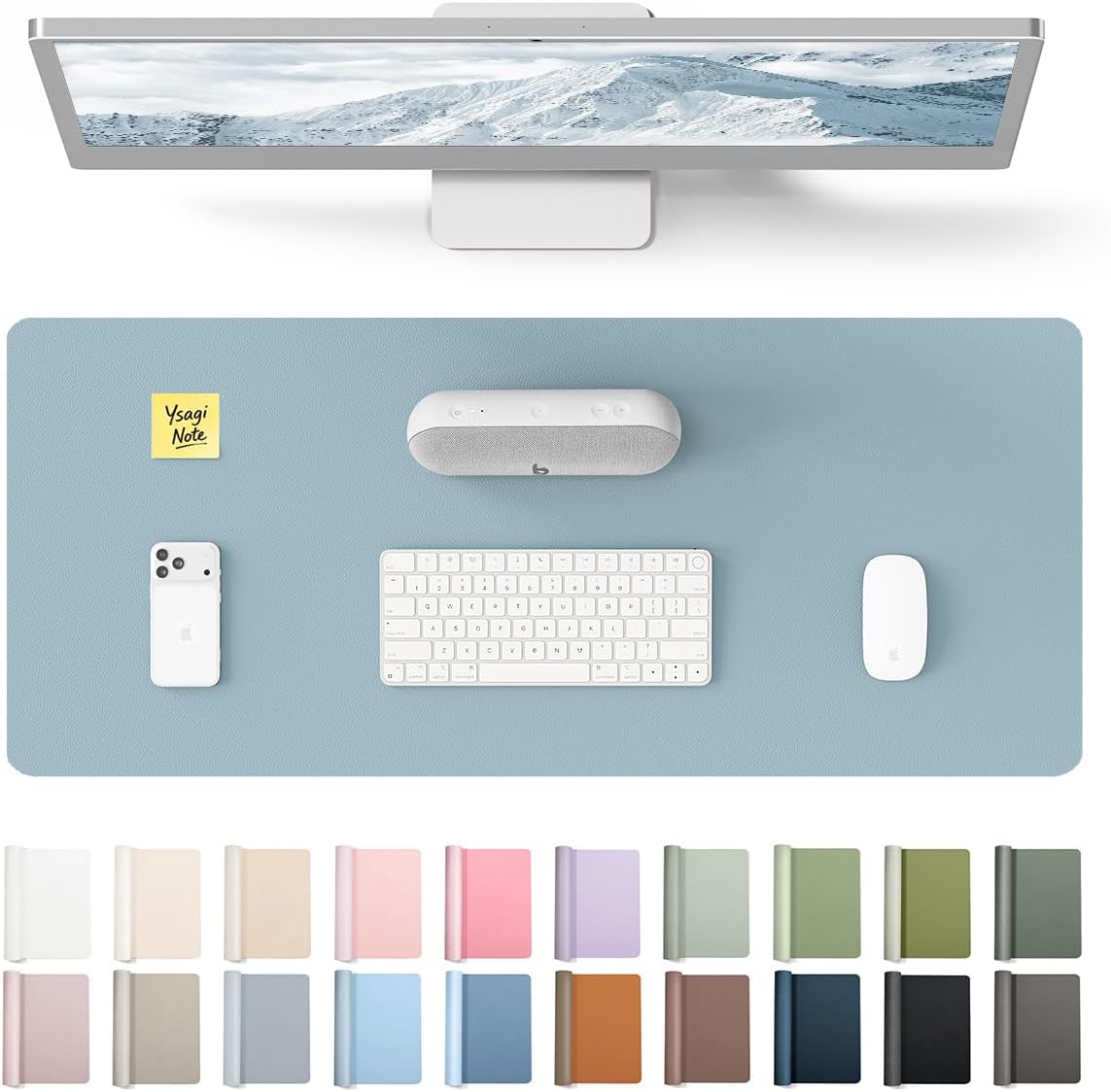YSAGi Leather Desk Protector, Office Mat, Large Mouse Mat, Non-Slip PU Leather Blotter, Laptop Pad, Waterproof Writing Pad for Office and Home (Light Pink, 23.6" x 13.8") - Colors A