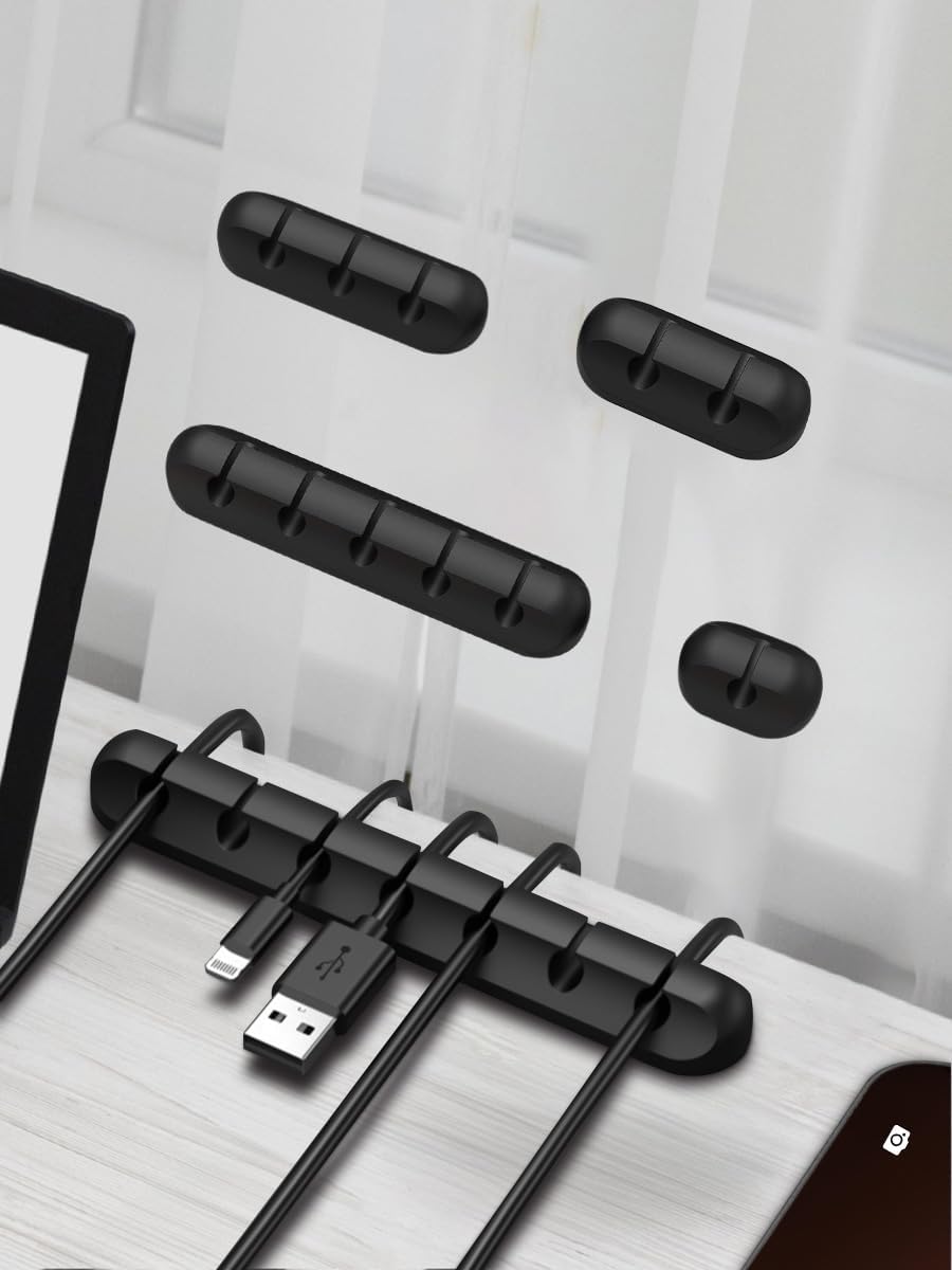5 Packs Cord Organizer, Cable Management USB Power Wire Cord Clips, Cable Organizers for Car Home and Office (1, 2, 3, 5, 7 Black)
