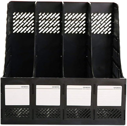 SAYEEC Desktop Magazine Holder Desk File Organizer 4 Compartments Vertical File Dividers Book Holder Frames Document Cabinet Rack Storage Organizer Box for Home Office School Black
