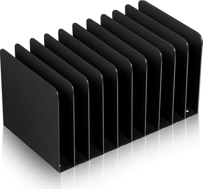 Suzile Metal Desktop File Organizer, 15 Compartments, Vertical File Sorter, Black, 5.79 W x 15.75 L x 5.41 H, Office, Reception Areas, Workspace