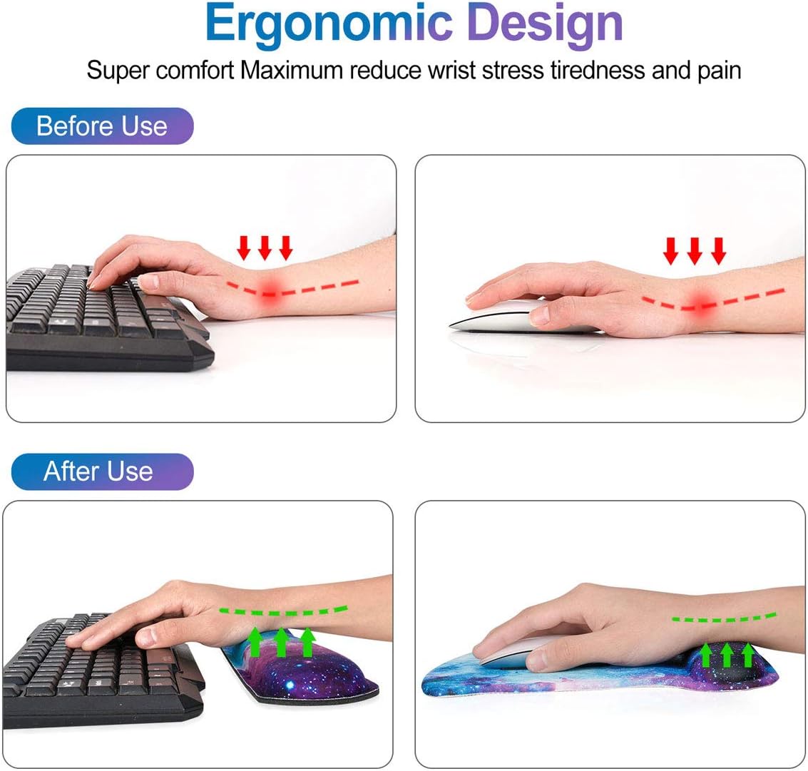 Keyboard Wrist Rest Pad Ergonomic Mouse Pad Set, ToLuLu Gel Mouse Pad Wrist Support for Computer Laptop, Mousepad Keyboard Wrist Support with Memory Foam for Easy Typing Pain Relief, Van Gogh Painting