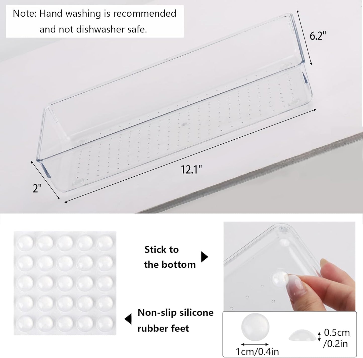 Ohlove 6 Pcs Large Clear Plastic Drawer Organizers Tray 15" x 6.3" Storage Bins with 25 Pcs Non-Slip Pads for Makeup, Jewelries, Kitchen Utensils, Bathroom and Office