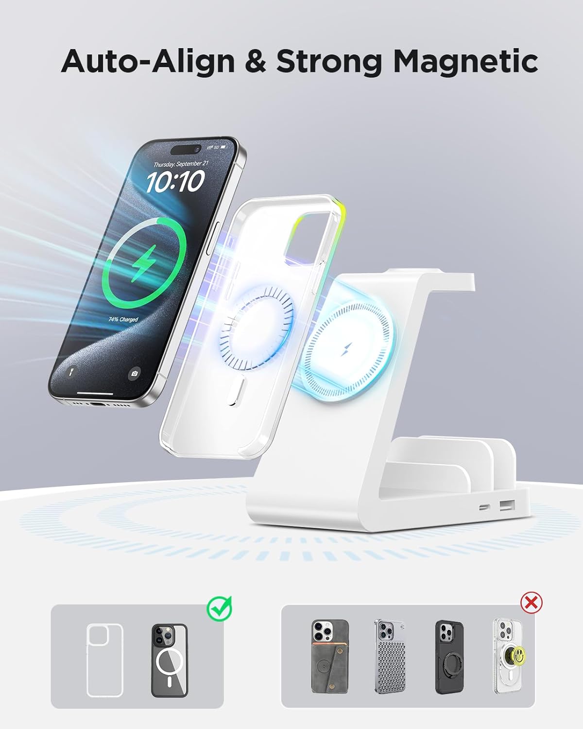 Charging Station for iPhone,5 in 1 Wireless Charger Stand Dock for Apple: Mag-Safe Charging Station for Multiple Devices Apple iPhone 17 16 15 14 13 12 Pro Max Plus iWatch Airpods