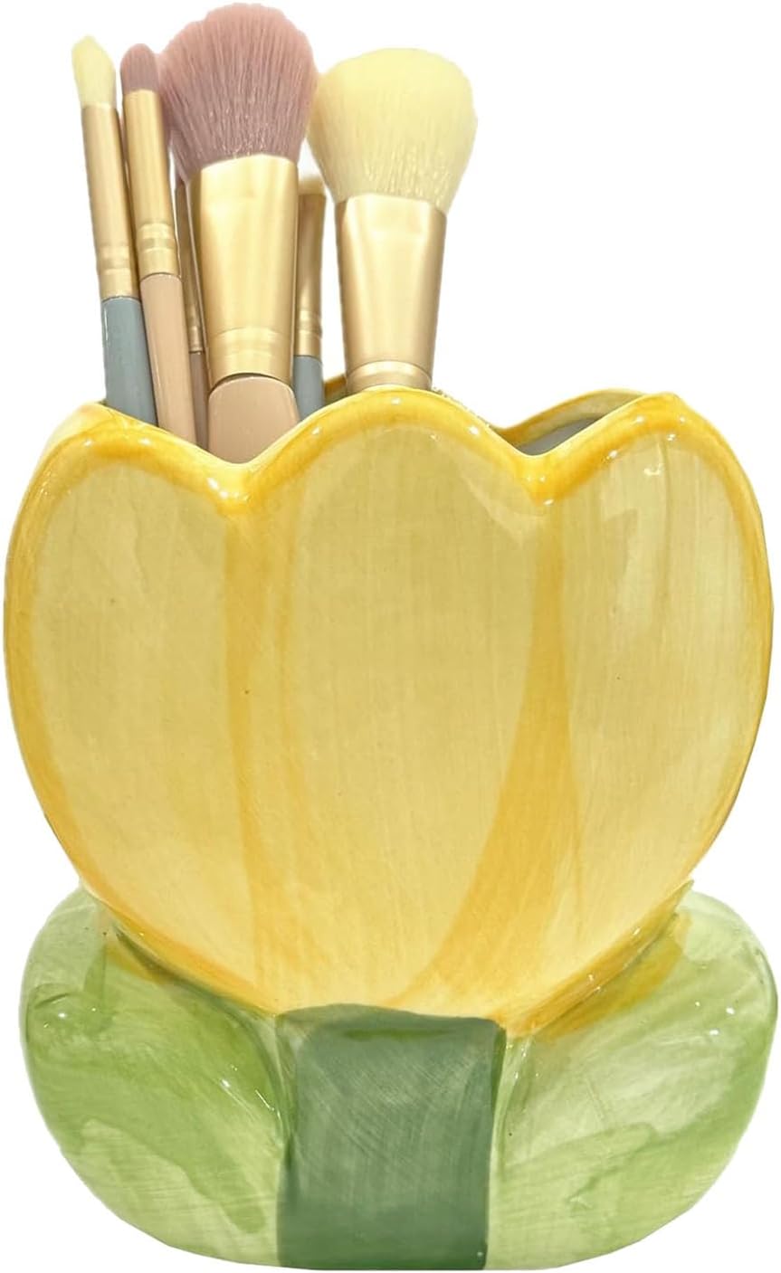 1 PC Flower Makeup Storage Box Ceramic Blossom Five Petals Pen Holder Pen Holder Desktop Storage Box (Blue)