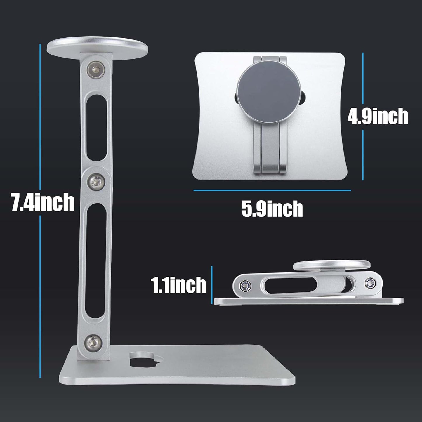 Magnetic Phone Stand for Desk, Heightened & Adjustable & Foldable Metal Magnetic Phone Holder Stand for Desk/Office/Home, Compatible with iPhone 12-17All Series/Mag Safe Case (Black