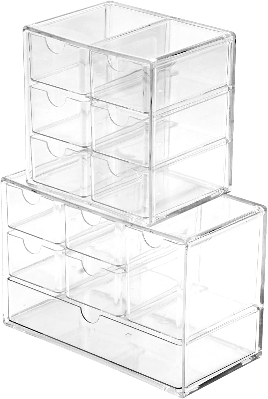 Acrylic Drawer Organizer with 6 Drawers, 2 Set Clear Dustproof Desk Organizers and Accessories, Stackable Storage Drawers for Stationery, Makeup, Jewelry, Pen, Art Craft Supplies, Office