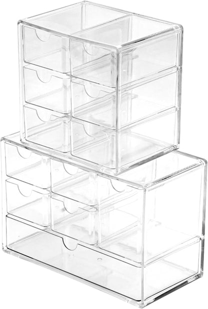 Acrylic Drawer Organizer with 6 Drawers, 2 Set Clear Dustproof Desk Organizers and Accessories, Stackable Storage Drawers for Stationery, Makeup, Jewelry, Pen, Art Craft Supplies, Office