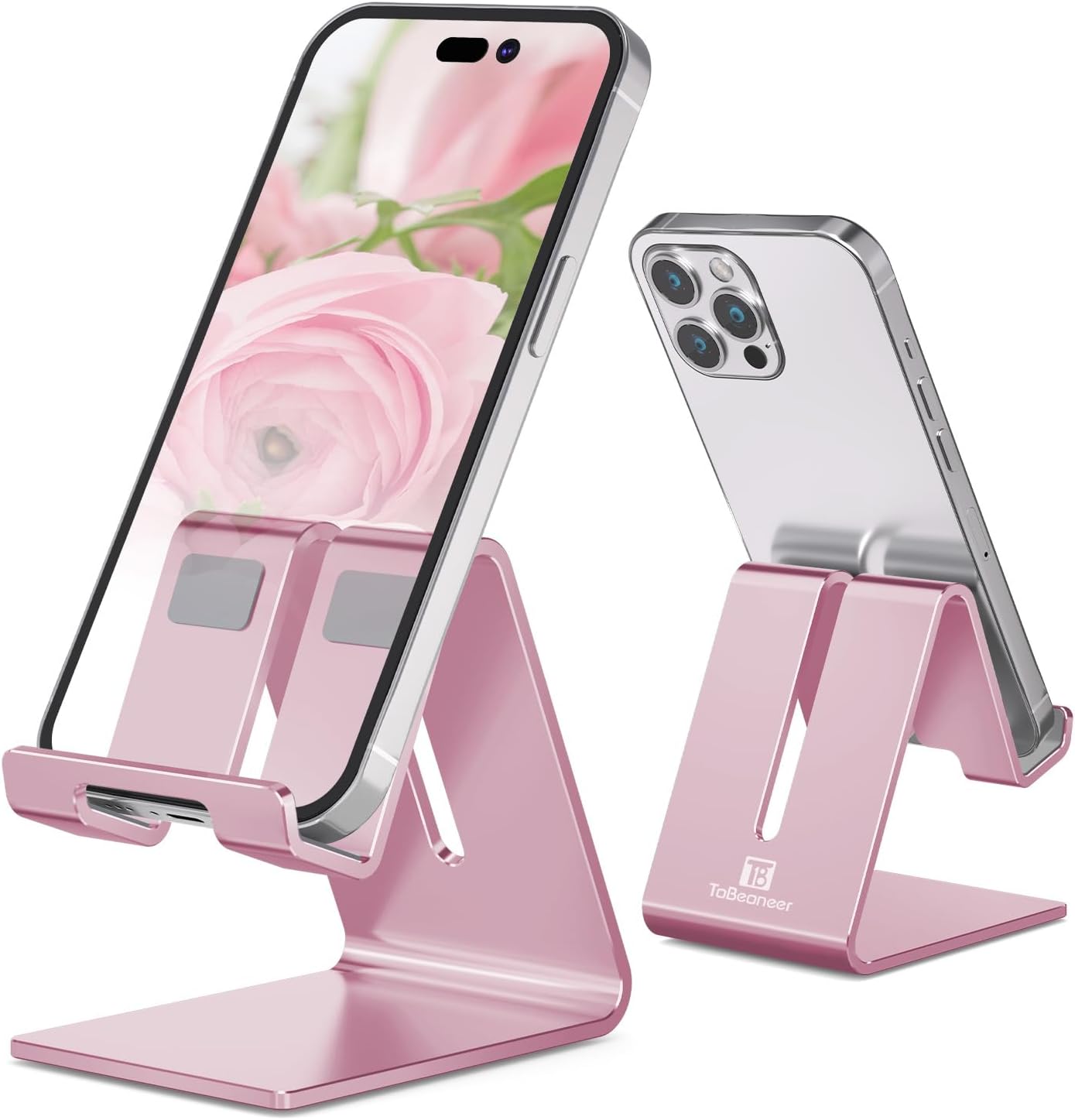Desktop Cell Phone Stand Holder, Aluminum Solid Portable Universal Desk Stand for iPhone 16 15 14 13 12 11 X 8 7 6 Plus 5 Ipad 2 3 4 Mini Samsung Huawei All Mobile Smart Phone, Silver