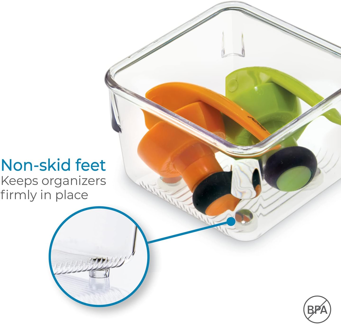 iDesign Plastic Drawer Organizer Bins - Storage for Kitchen, Bathroom, and Desk Drawers - Set of 6 - Clear