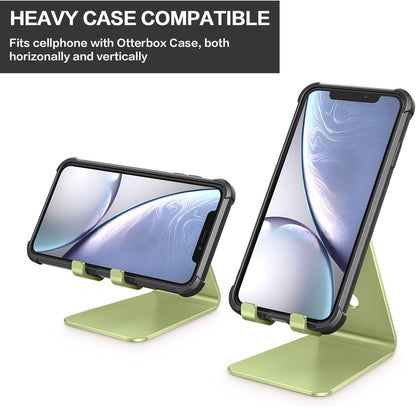 Adjustable Cell Phone Stand, OMOTON Aluminum Desktop Cellphone Stand with Anti-Slip Base and Convenient Charging Port, Fits All Smart Phones, Silver