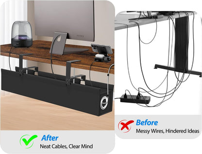 Under Desk Cable Management Tray, 30" Cord Organizer for Table with Oxford Fabric, 60LBS Capacity, No Drill Installation, Cable Management Fits Most Desks, Gaming Setup & Home Office