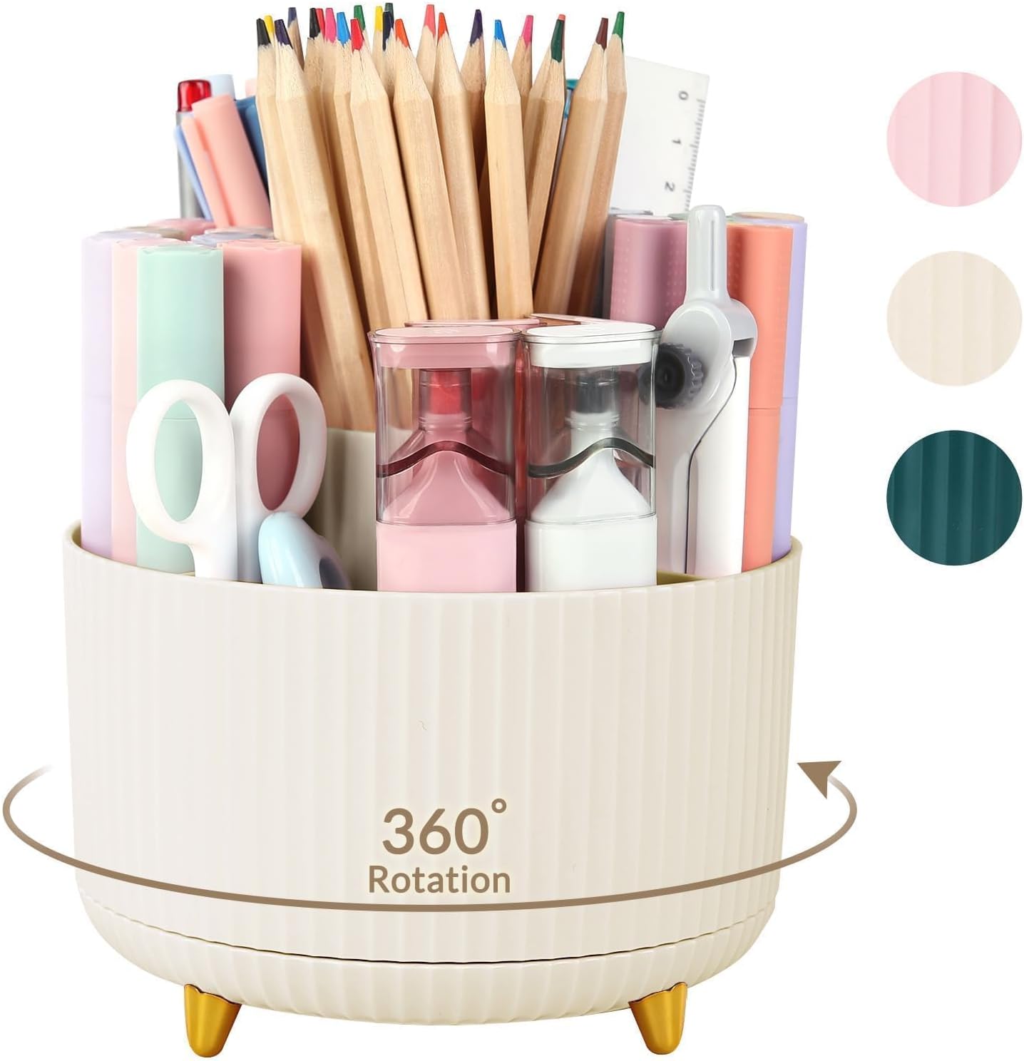 SKYDUE 360 Rotating Purple Pen & Art Supply Organizer - 5 Slot Desk Organizer for Office, School, Home