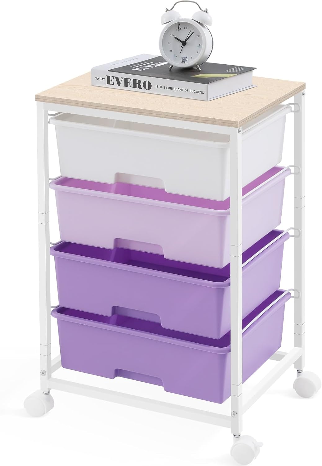 SYKIARIOL Utility Cart with 4 Drawers, Multipurpose Rolling Storage Cart with 4 Drawers and 2 Lockable Wheels, 4-Tier Rolling Storage Cart Organizer for Home Office Dorm, Bright White