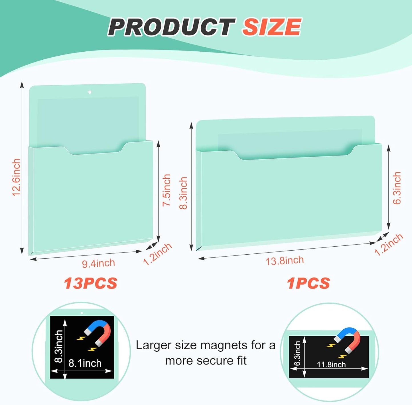 Feifeiya 2 Pcs Magnetic File Folder Wall Hanging Holder Large Pocket Paper Magazine Mail Organizer for Refrigerator Classroom Locker Whiteboard(Vertical,Purple Color,12.2 x 9.4 Inches)