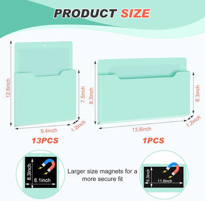Feifeiya 2 Pcs Magnetic File Folder Wall Hanging Holder Large Pocket Paper Magazine Mail Organizer for Refrigerator Classroom Locker Whiteboard(Vertical,Purple Color,12.2 x 9.4 Inches)