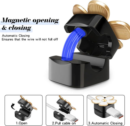 Magnetic Cord Organizer, Easy Secure Adhesive Cable Management, Wire Holder Organizer, Hide Or Organize Phone USB Charger Cable Clips for Home,Office,Car,Desk,Nightstand (White Flower-8 Pack)