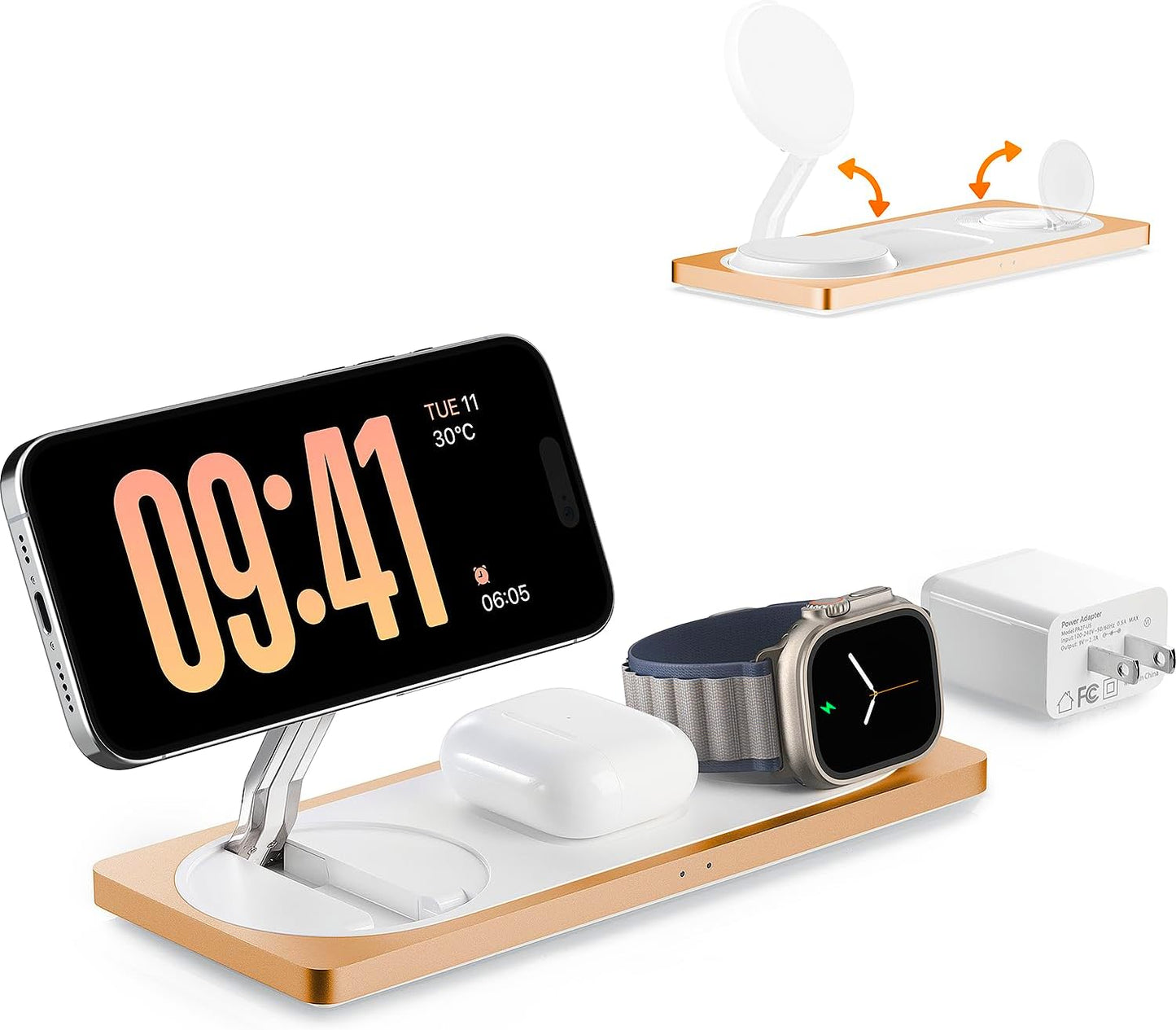 3-in-1 Charging Station for Apple Devices: Used for iPhone and Watch Charging Station with Magsafe Charger Stand, Wireless Charger for iPhone 17 Air 16 15 14 13 Series, Apple Watch Ultra, AirPods Pro