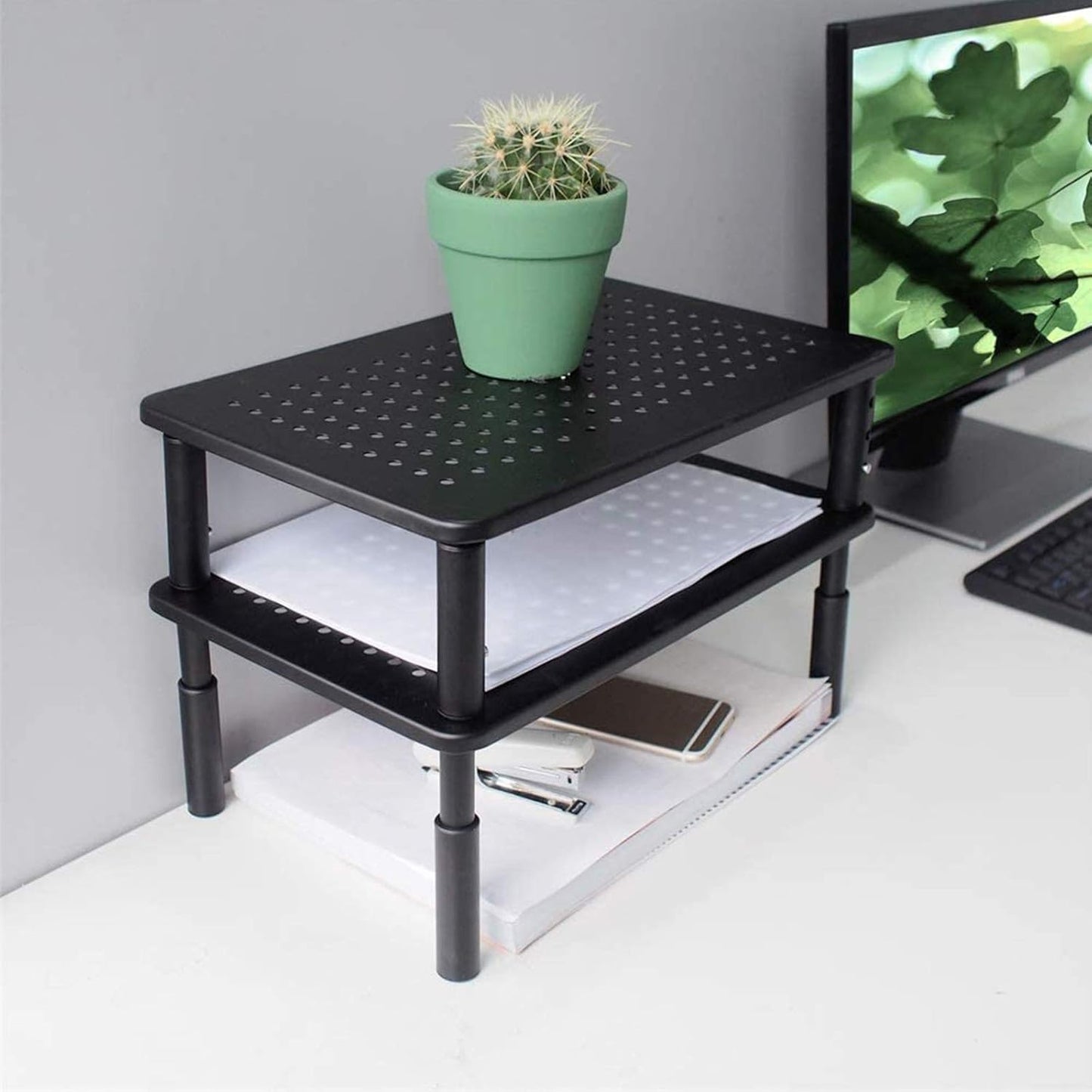 Bracwiser Monitor Stand Riser, Metal Computer Stand, 3 Height Adjustable Screen Riser with Mesh Platform for PS4, Laptop, Printer, Notebook and All Flat Screen, Holds Up to 20KG