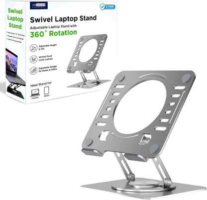 Uncaged Ergonomics Swivel Laptop Stand for Desk, Adjustable Computer iPad Stand for Desk w/ 360 Rotation, Portable Laptop Holder for Home Office Ergonomic Supplies (Black)