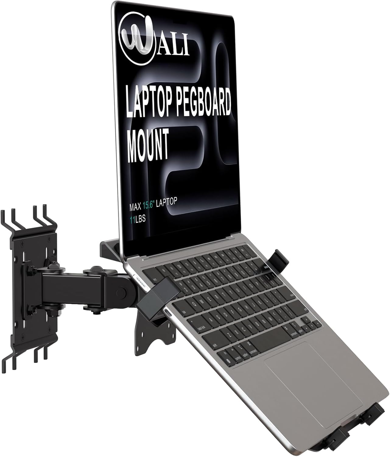 WALI Laptop Desk Mount for 17 inch Notebook, Adjustable Single Monitor Arm with Laptop Holder for 32 inch Screen, Laptops Stand with Ventilated Tray, Up to 22 lbs, (M00LP), Black