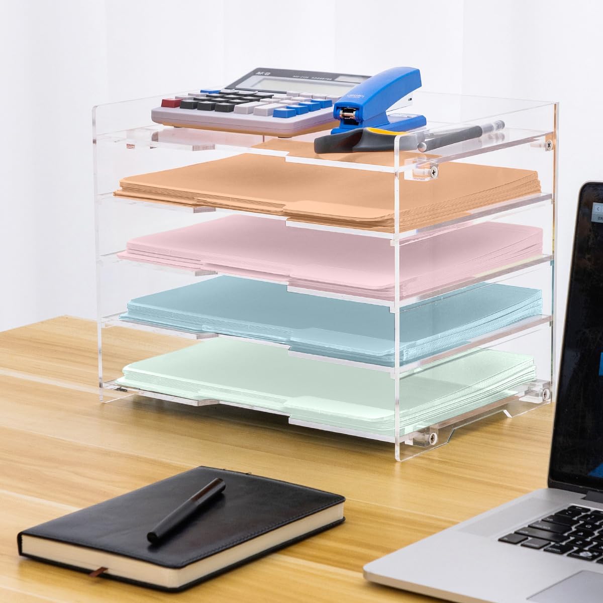 File Paper Organizer Letter Tray For Desk Office Supplies Folder Accessories Storage, Clear Acrylic, For Home School Desktop Organization