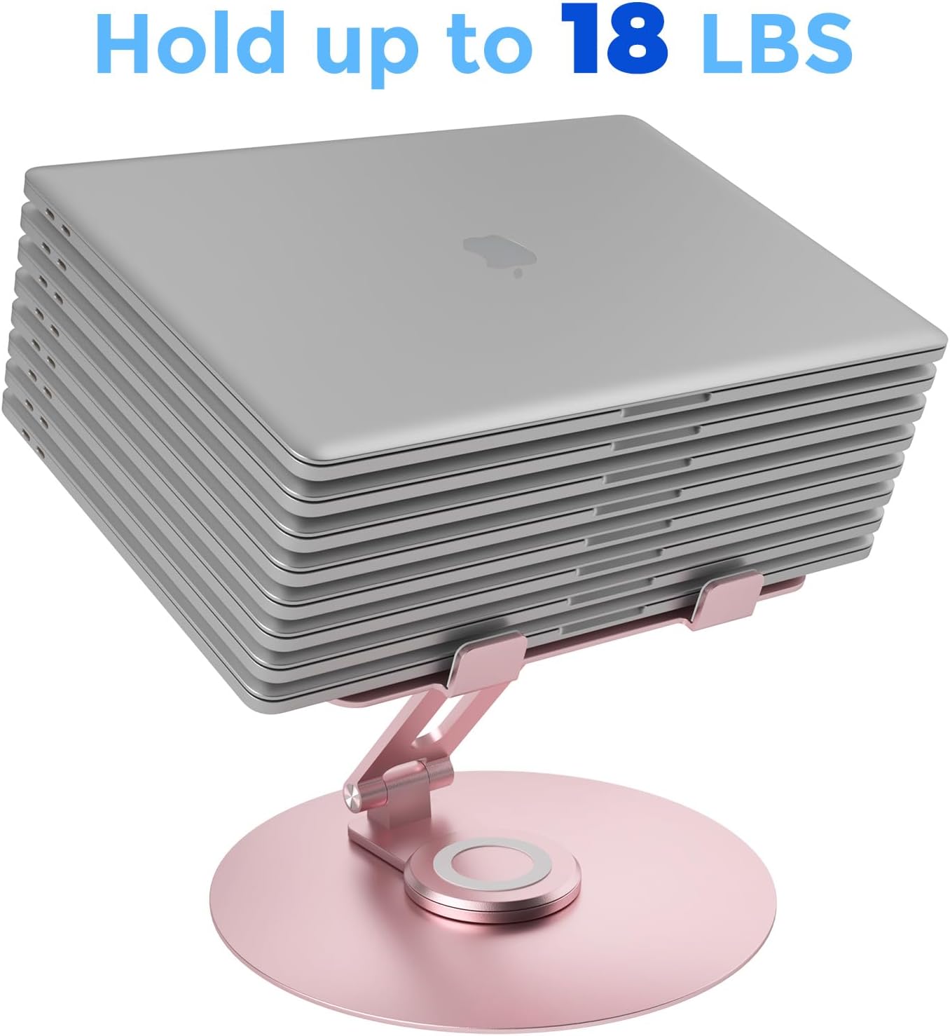 Swivel Laptop Stand for Desk, Adjustable Height Aluminum Computer Stand with 360 Rotating Base, Foldable Ergonomic Riser, Portable Laptop Holder Compatible with MacBook, All Laptops 10-17'', Grey
