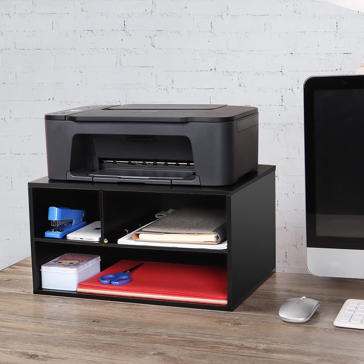 EMERIT Printer Stand Shelf with Storage Wood Desk Paper Organzier for Home/Office,Printer Riser, 2 Tire