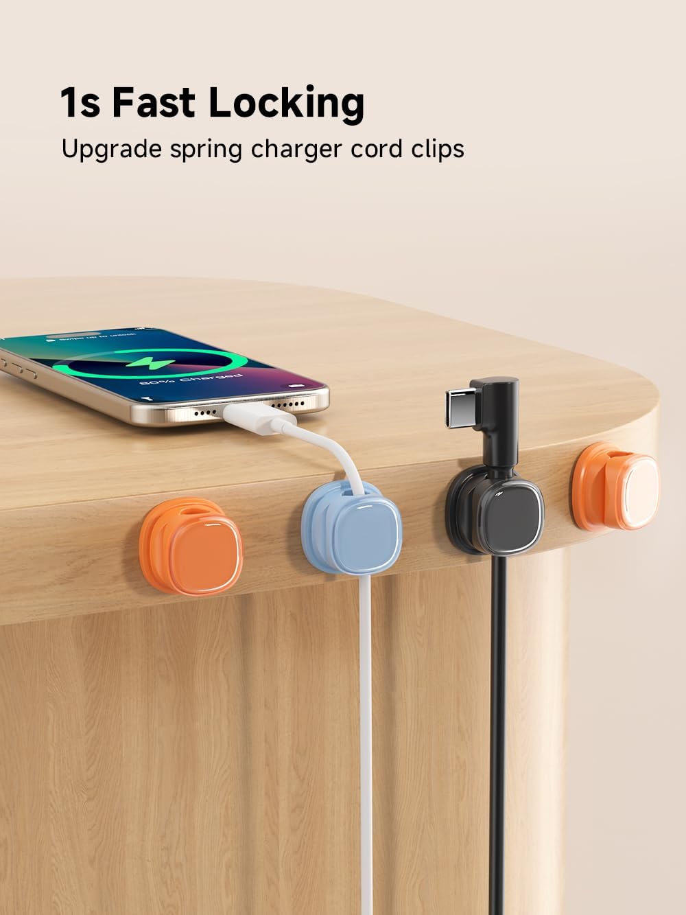 9 Pack Cord Organizer, Spring Cable Management, Adhesive Cute Cable Holder Clips, Phone Charger Wire Keeper for Desk Nightstand Car Office (9-Pack White_Orange_Blue)