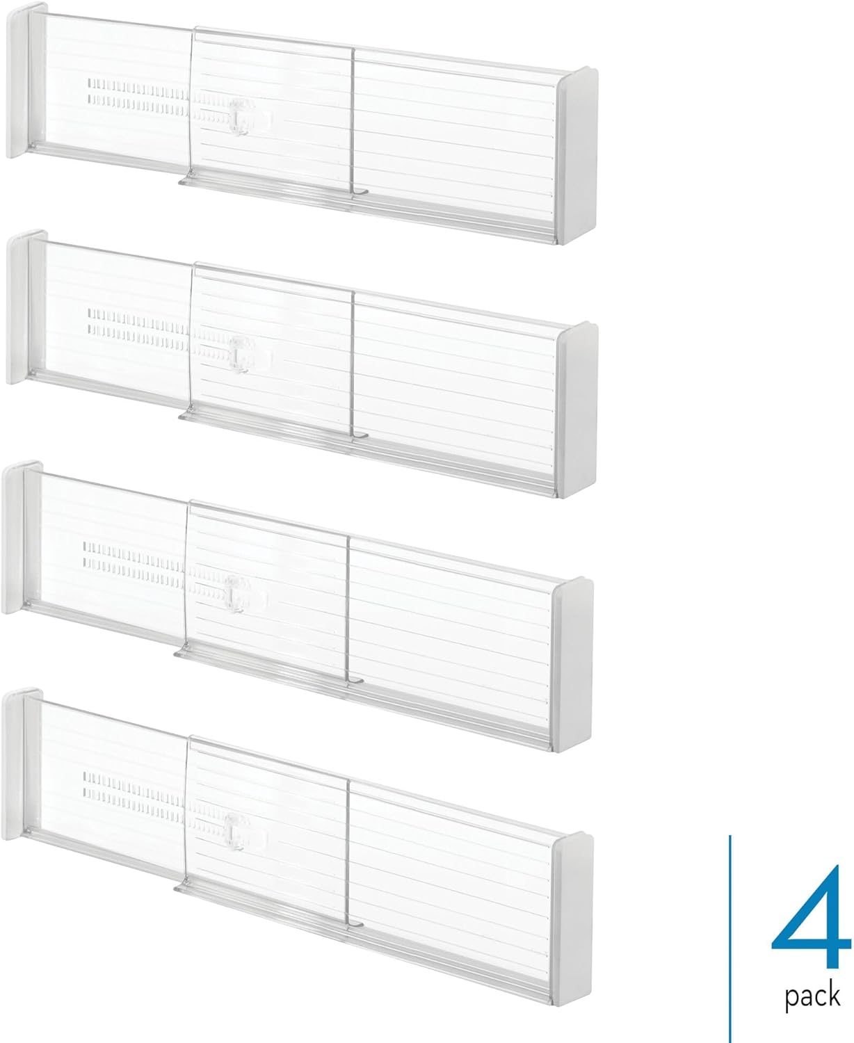 iDesign Plastic Adjustable Deep Drawer Divider, Kitchen, Dresser, Desk, Bathroom and More, The Linus Collection – Set of 2, Expandable 13.25” – 20.75”, Clear