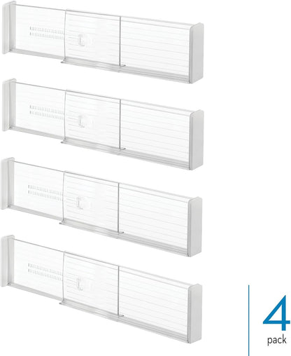 iDesign Plastic Adjustable Deep Drawer Divider, Kitchen, Dresser, Desk, Bathroom and More, The Linus Collection – Set of 2, Expandable 13.25” – 20.75”, Clear