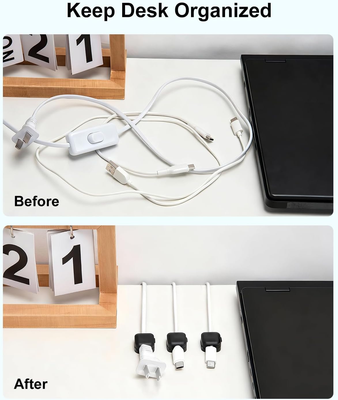 Art3d 8 Pack Magnetic Cable Clips, White Cable Management Accessories, Cord Smooth Adjustable & Adhesive Backing Cord Organizer for Office Home Organization, Desk, Wall, Nightstand, Phone, Car