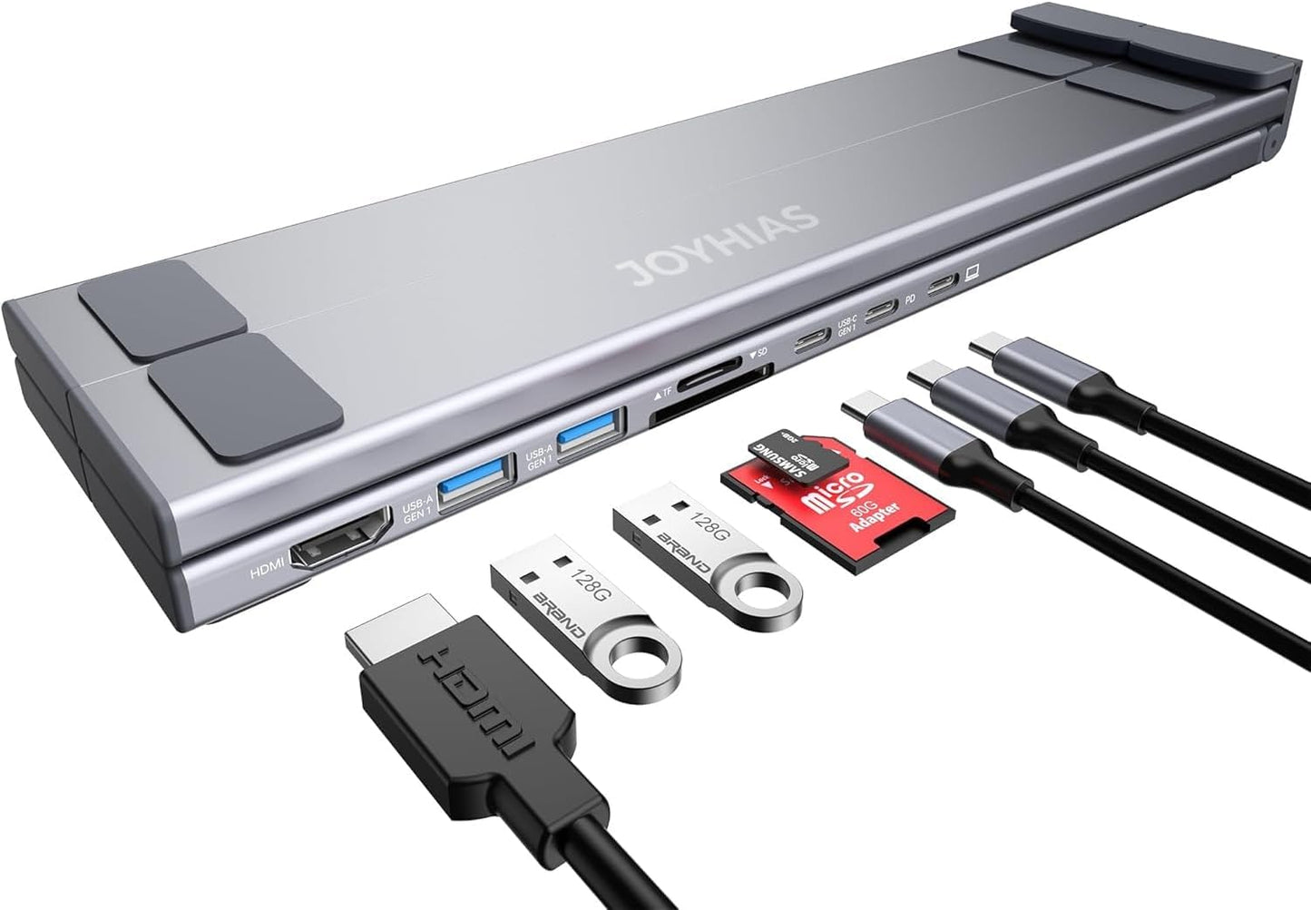 Laptop iPad USB C Docking Station Stand,Aluminum Tablet Holder, 8 in 1 USB C Hub with 4K HDMI, PD 100W, 2 USB 3.0, SD/TF Reader, for MacBook/iPad/Dell/HP/Surface/Lenovo, Plug and Play