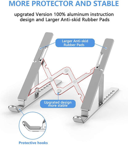 Laptop Stand, Adjustable Aluminum Foldable Portable Holder, Upgrade Whole Anti-Slip Silicone Pad, Laptop Riser for Desk Compatible with MacBook Air Pro/iPad, Lenovo and More 10-15.6” Tablets