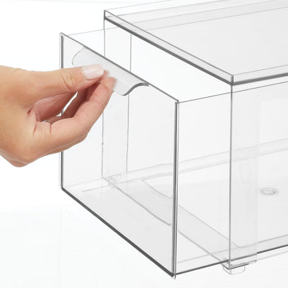 mDesign Plastic Stackable Closet Storage Organizer Bin Containers with Front Pull Drawer for Cabinet, Desk, Shelf, Cupboard, or Dresser Organization - Lumiere Collection - Clear