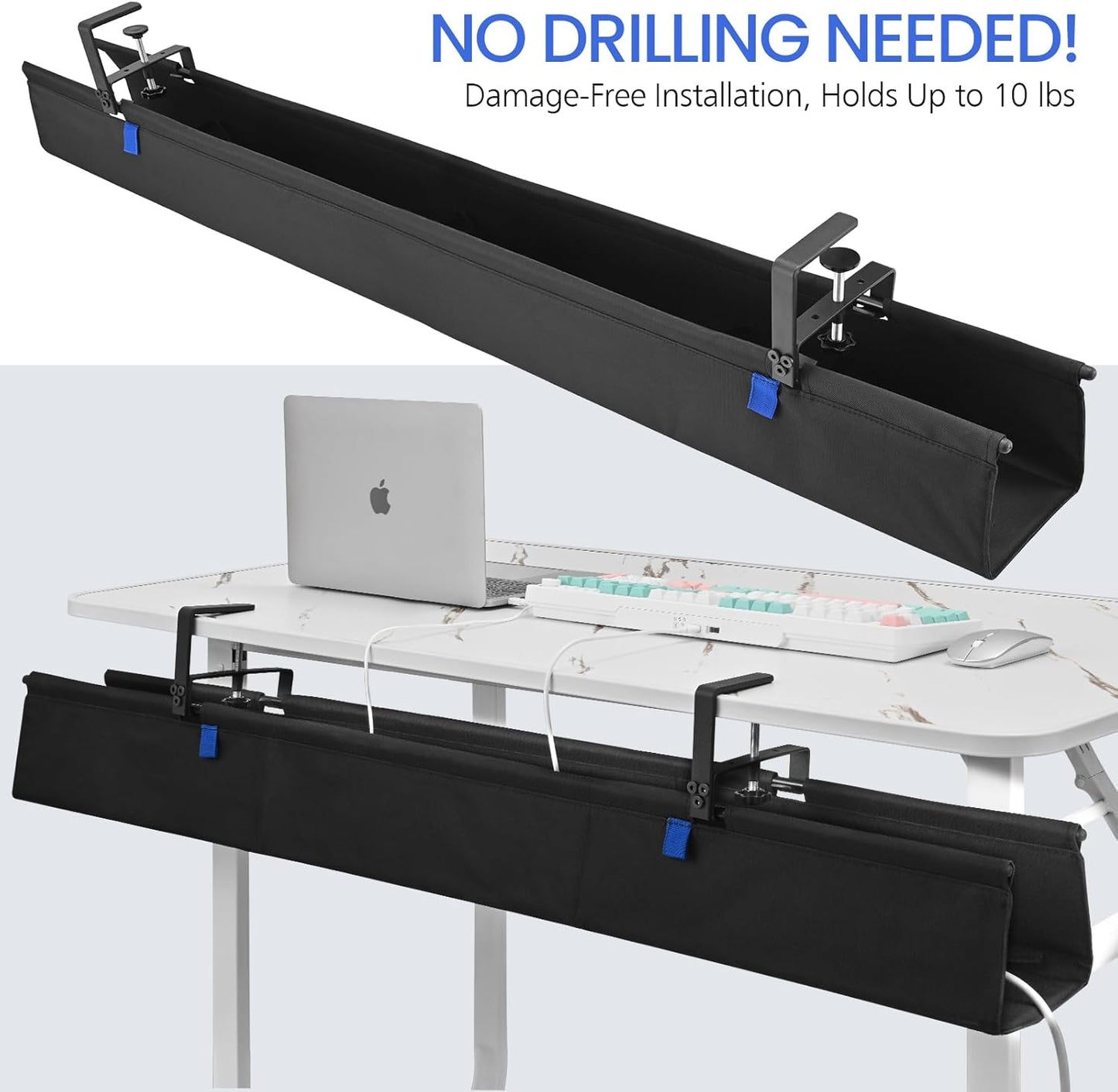 36" Under Desk Cable Management Tray- Clamp/Screw Mount Desk Cable Organizer Cable Tray Hiders for Office&Home
