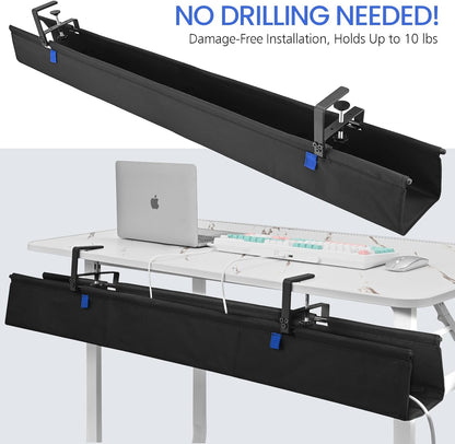 36" Under Desk Cable Management Tray- Clamp/Screw Mount Desk Cable Organizer Cable Tray Hiders for Office&Home