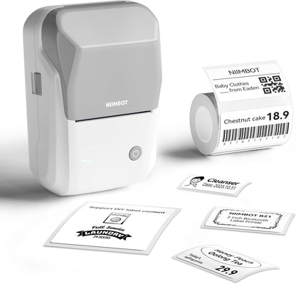 NIIMBOT B1 Label Maker Machine, Thermal Label Printer Easy to Use for Office, Home, Business, Came with 1 Roll White Label(Blue)