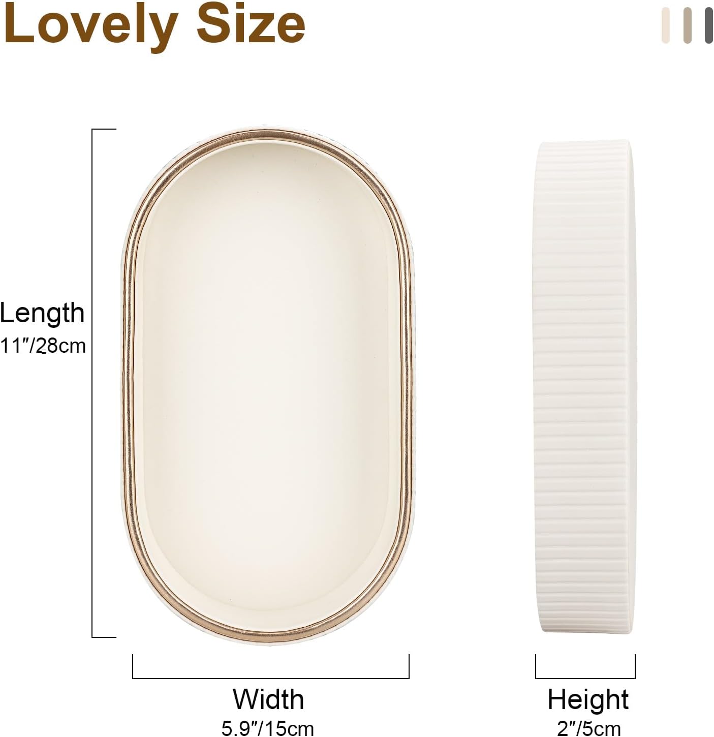 GORESE PU Leather Perfume Tray Nightstand Organizer, Small Oval Desk Tray Jewelry Trinket Trays Valet Organizer Key Bowl for Entryway Dresser Bathroom, Catchall Trays for Men Women, 11×5.9 in, Beige