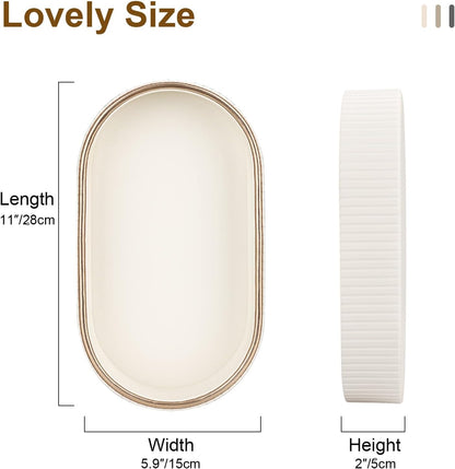GORESE PU Leather Perfume Tray Nightstand Organizer, Small Oval Desk Tray Jewelry Trinket Trays Valet Organizer Key Bowl for Entryway Dresser Bathroom, Catchall Trays for Men Women, 11×5.9 in, Beige