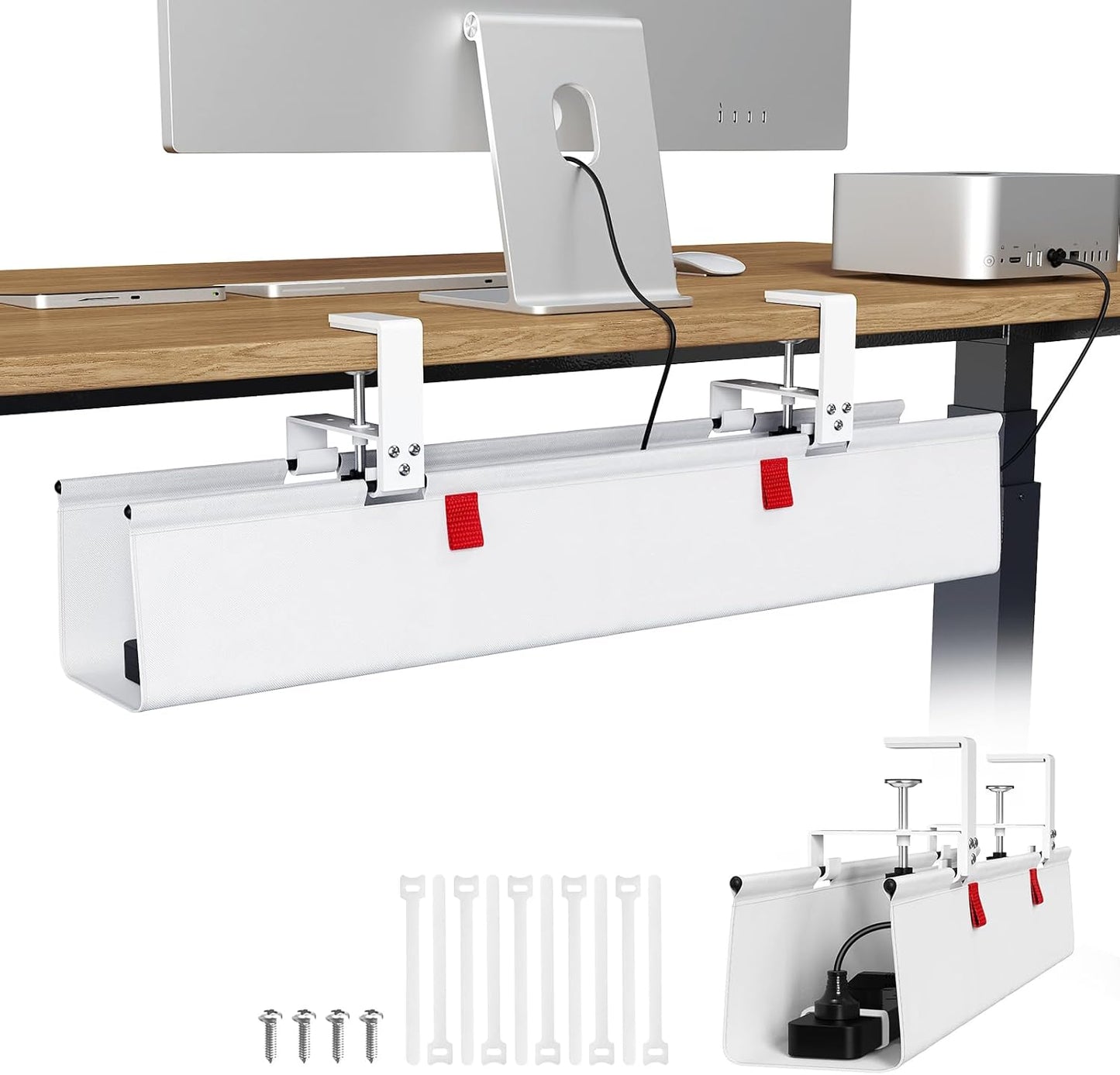 KEEGH Extra Large 48" Under Desk Cable Management Tray - Under Desk Cord Management - Clamp/Screw Mount - Support Upto 70lbs - Fabric Wire Management - Cable Raceways Tray Cord Hiders for Office/Home